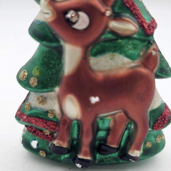 Rudolph The Red Nosed Reindeer Christmas Tree Glass Ornament 1990s 4.75 in VTG - Picture 2 of 8
